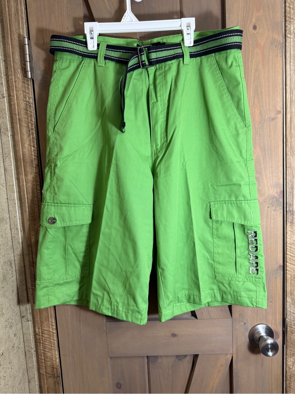 Red Ape Vintage Y2K Men’s Lime Green Cargo Shorts with Contrast Web Belt